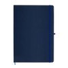 A navy Capella A4 Notebook featuring a smooth cover, elastic closure, and an attached ribbon bookmark.