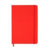A red Venture A5 Notebook featuring a smooth cover and an elastic closure strap.