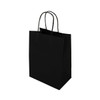 A medium black paper bag with two black handles and a simple, unadorned design.
