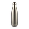 A drink bottle made of stainless steel with a sleek, metallic finish and a screw-top lid.