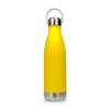 A drink bottle with a bright yellow exterior and a stainless steel bottom, featuring a hanger lid.