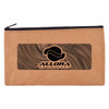 A kraft pouch featuring a zip closure and a bold black logo design, suitable for storing toiletries or accessories.