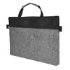 A grey felt satchel with a black top and handle, featuring a zippered compartment and a simple design.