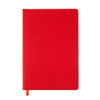 A red A5 notebook featuring a smooth cover and a ribbon bookmark.
