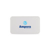 A white power bank with a rounded design and a logo in the centre.