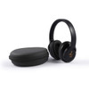 Equinox ANC headphones in a sleek black design next to a round, black carrying case.