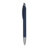 A plastic pen in navy blue with a sleek design and a metallic tip, featuring a clip for attachment.