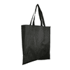 A black tote bag with two long handles, made from durable material. It has a simple, minimalist design.