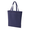 A navy blue non-woven tote bag with two handles and a simple design, featuring a logo.