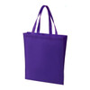 A purple non-woven tote bag with two shoulder straps and a simple design. Features a logo.
