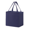 A navy blue non-woven tote bag with two sturdy handles and no additional details.