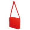 A red messenger bag with an adjustable strap and a flap closure. It has a smooth finish and a simple design.