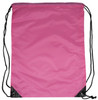 A drawstring bag in bright pink, featuring black corners and black drawstrings.