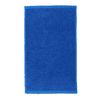 A blue gym towel with a textured surface and a solid border. It features a logo in one corner.