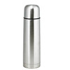 A drink bottle in a sleek stainless steel design with a rounded cap and a polished finish.