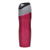 A drink bottle in pink and grey, featuring a sleek design and a removable lid.