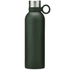 A drink bottle in a dark green hue with a stainless steel lid and a convenient carrying loop.