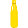 A drink bottle in bright yellow with a sleek, streamlined design and a logo on the side.