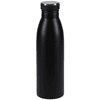 A drink bottle in sleek black with a stainless steel lid and a minimalist design.