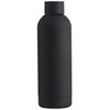 A drink bottle in matte black with a sleek, minimalist design and a rounded shape. It features a logo.
