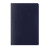 A navy blue notebook with a smooth cover, featuring a subtle texture and no visible branding.