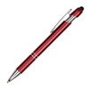 A red aluminium stylus pen with a textured grip and a silver clip and accents. It features a stylus tip.