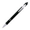 A black stylus pen with silver accents and a built-in touch screen tip. It features a logo on the body.