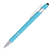 A turquoise aluminium stylus pen with a chrome clip and tip. It features a sleek, modern design.