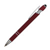 A deep red aluminium stylus pen featuring a chrome clip and tip. It has a branding logo on its surface.