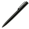 A black metal pen with a smooth finish and a clip. It features a logo on the body.