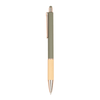 A wooden pen in olive green with a gold accent. It features a sleek design and a logo on the barrel.