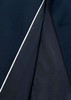 A navy blue jacket featuring a contrasting interior and a subtle white trim. It has a tailored fit.