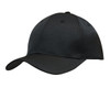 A black cap featuring a curved brim and a logo. The fabric appears smooth and durable.
