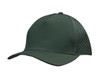 A dark green cap featuring tear drop perforations, with a smooth finish and a logo on the front.