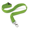 A bright green custom printed lanyard, 16mm wide, with a metal clip and a plastic buckle.