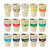 A drink bottle collection featuring natural colour cups with various coloured bands and logos, holding 480ml.