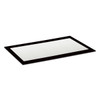 A rectangular counter mat with a black border and a smooth, blank surface.