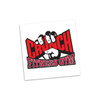 A square temporary tattoo featuring a red and black design with a fist gripping the word "CRUNCH" above "FITNESS GYM".