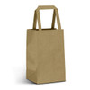 A small flat handle paper bag in a natural brown colour with an open top and two upright handles.