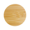 A round bamboo serving board featuring a smooth, natural finish.