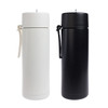 A set of two insulated tumblers, one in white and one in black, featuring flip-top lids and carrying straps.