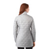 A lightweight packable insulated puffer jacket in light grey, featuring a quilted design and a stand collar.