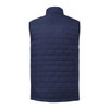 A lightweight, packable insulated puffer vest in navy blue with a quilted design and a collar.