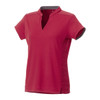 Red women's short sleeve performance polo shirt with a stylish collar and contrasting trim. Features a logo on the chest.