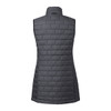 A women's lightweight packable insulated puffer vest in dark grey, featuring a quilted design and a collar.