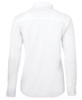 A white long-sleeve poplin shirt for ladies, featuring a back view with a smooth finish and collar.