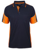 A navy and orange polo shirt featuring a chest pocket and contrast detailing. Includes a logo on the sleeve.