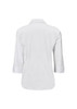 A white women's 3/4 sleeve button-up shirt with a classic collar and folded sleeves. It features a small logo.