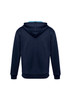 A navy blue hoodie featuring a kangaroo pocket and a hood. The back view shows a simple design with no visible branding.