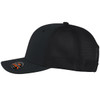 A black cap with mesh panels and a curved peak, featuring a logo on the front.